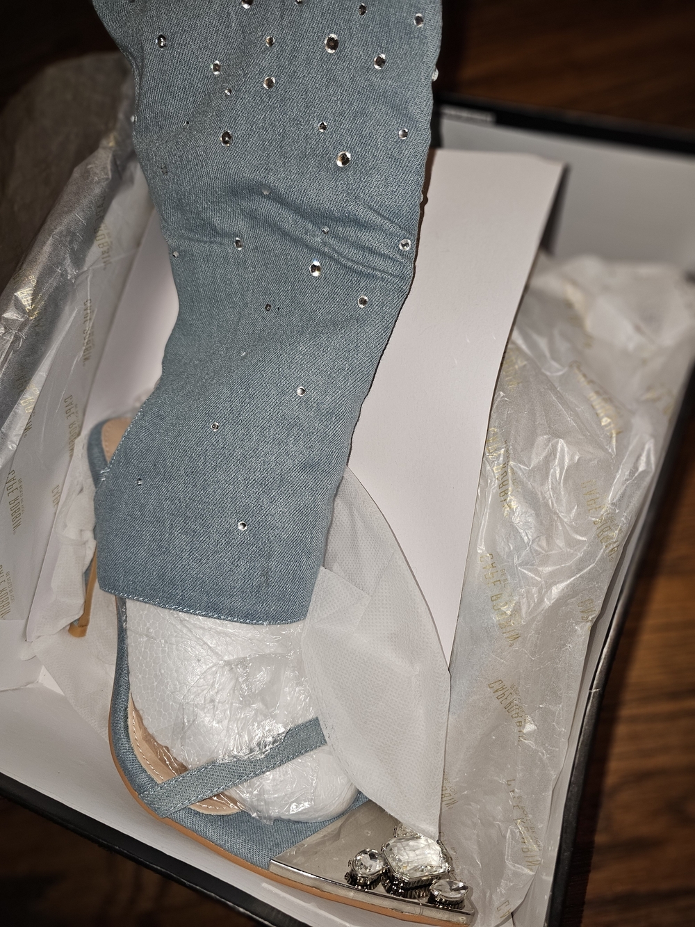 Cape Robbin Light Blue Rhinestone Distressed Denim Over-the-Knee Boots - Picture 6 of 10